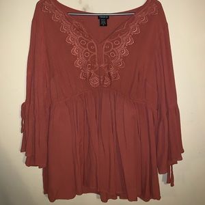Plus size Orange embroidered boho top